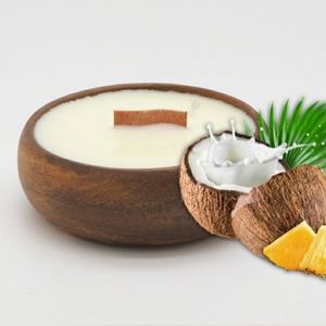 Hawaiian COCONUT Candle in Beautiful Acacia Bowl- Tropical Beach Theme, 5 oz